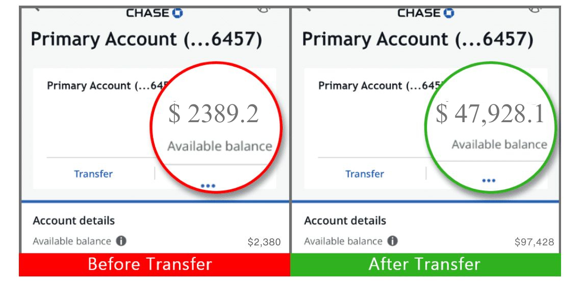 Before and After Transfer balances
